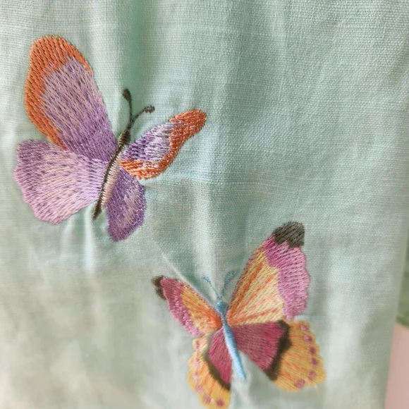 Quacker Factory Mint Green Shirt with Butterfly Embroidery - Picture 4 of 7